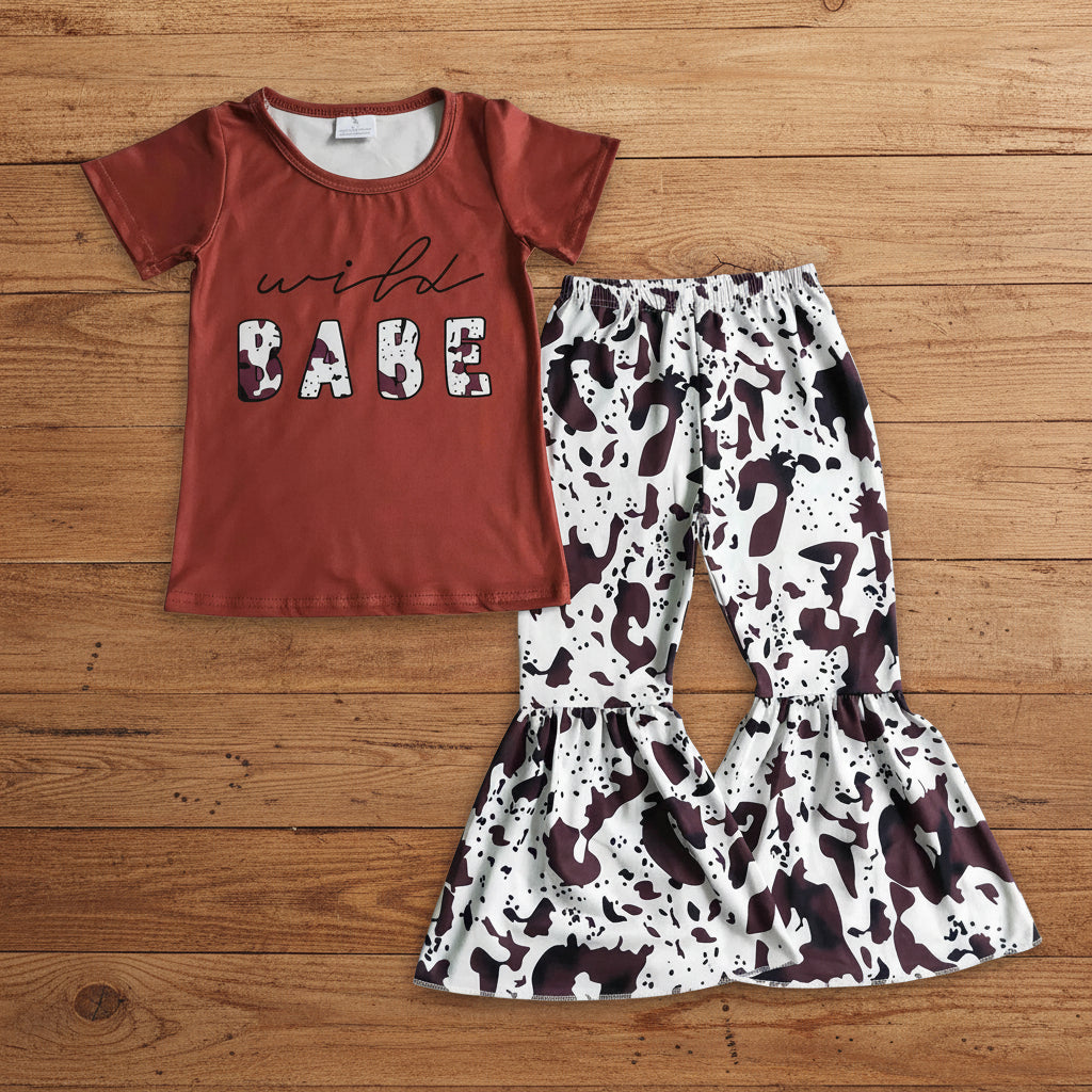 Wild Babe Shirt Cow Bell Bottom Pants Girls Western Outfits