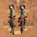 Feather Multi Beads Western Tassel Chain Dangle Earrings