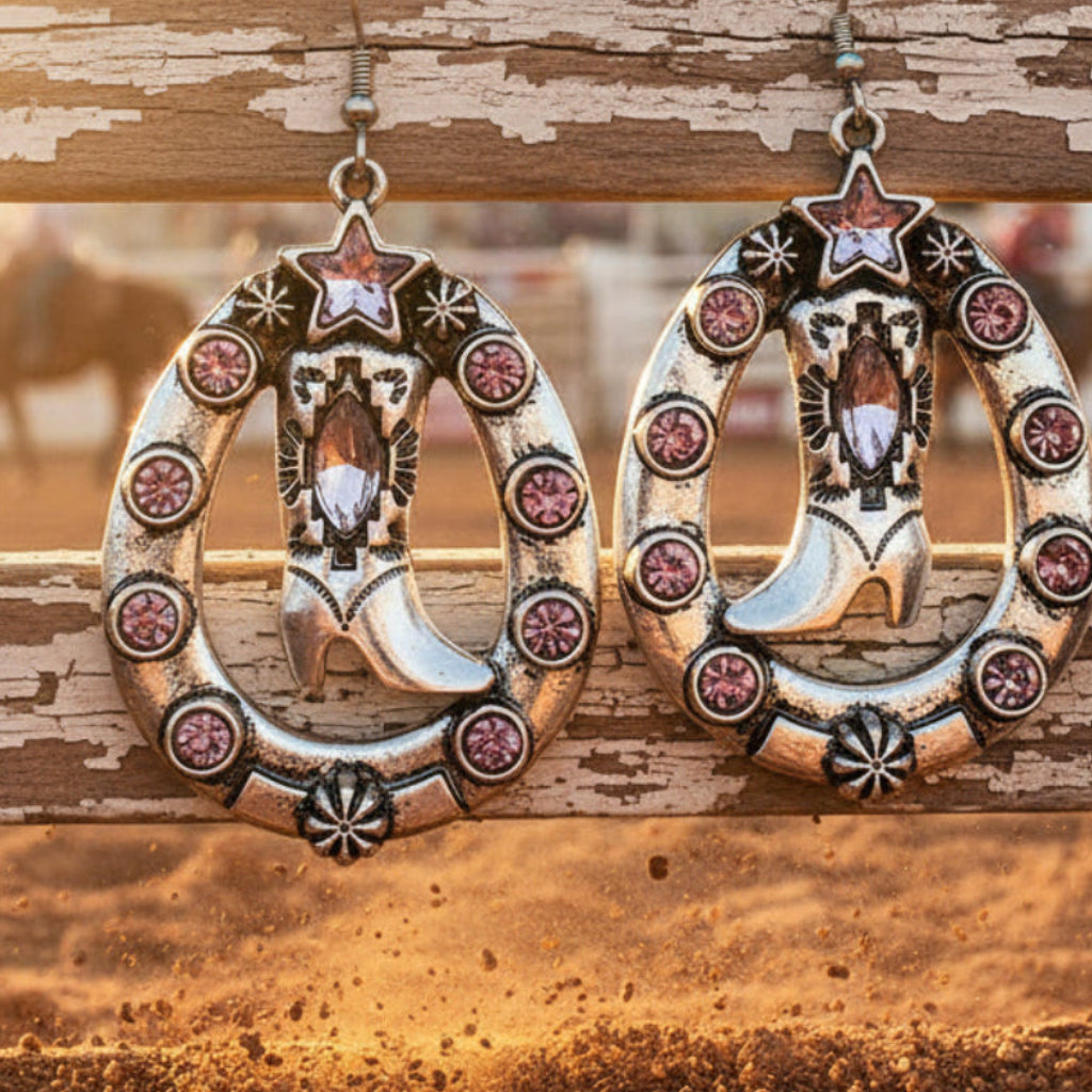 Horseshoe Star Western Boots Earrings