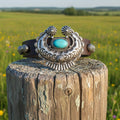 Squash Blossom Turquoise Stud Leather Band Bracelet
