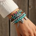 Western Pattern Turquoise Beaded Multi Layer Bracelet